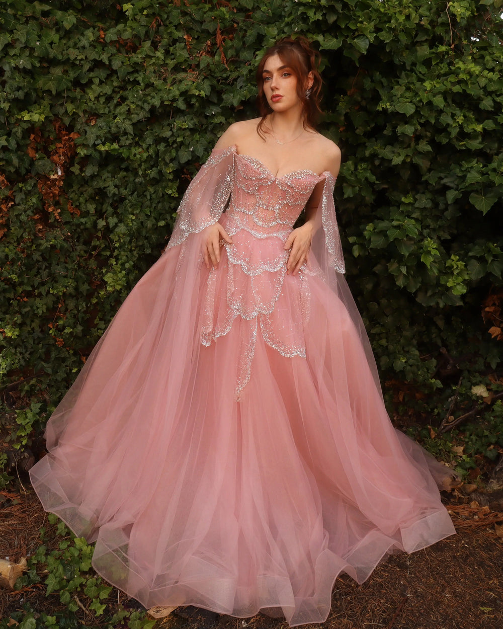 Elegant Off Shoulder Burgundy Prom Dress with Cape Sleeves SS215