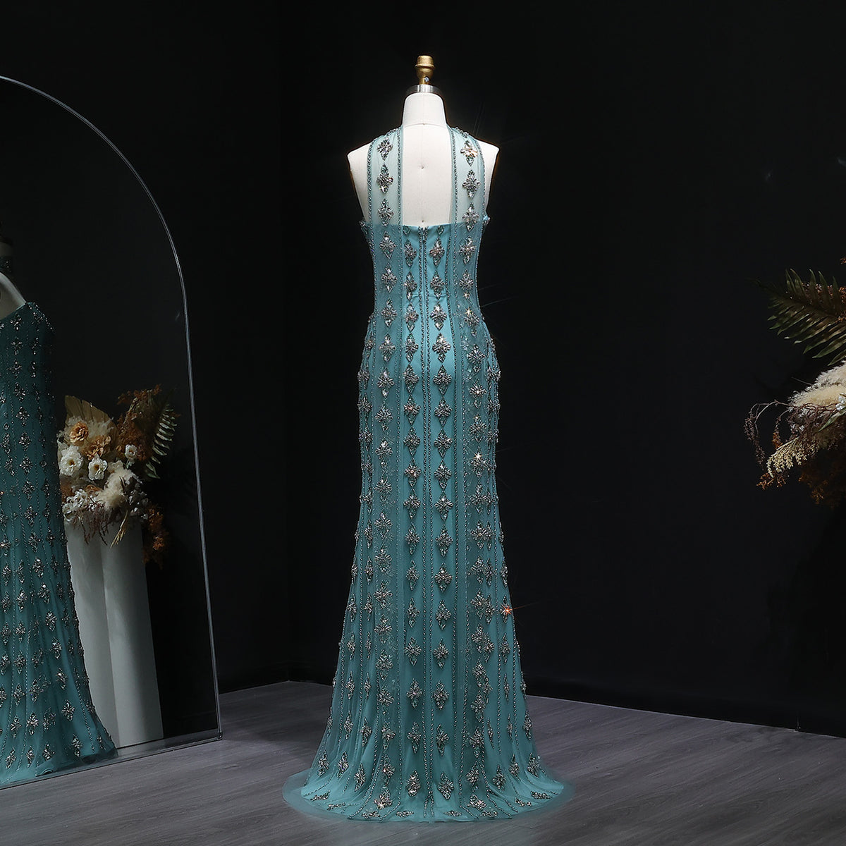 Luxury Beaded Nude Strapless Evening Dress with Scarf SS229 