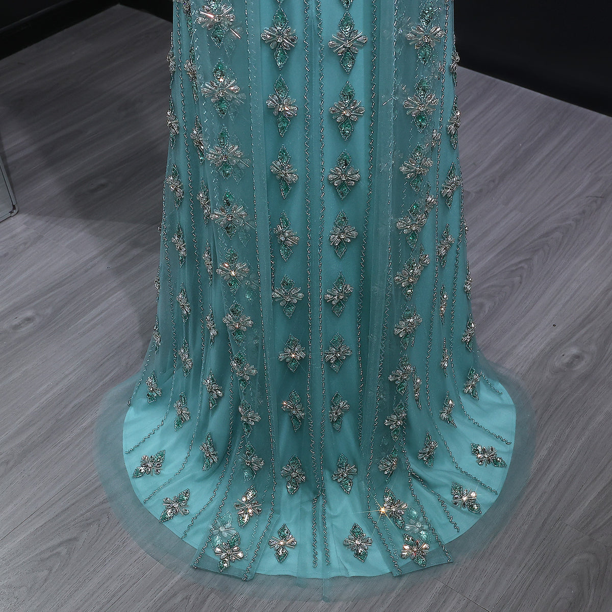 Luxury Beaded Nude Strapless Evening Dress with Scarf SS229 