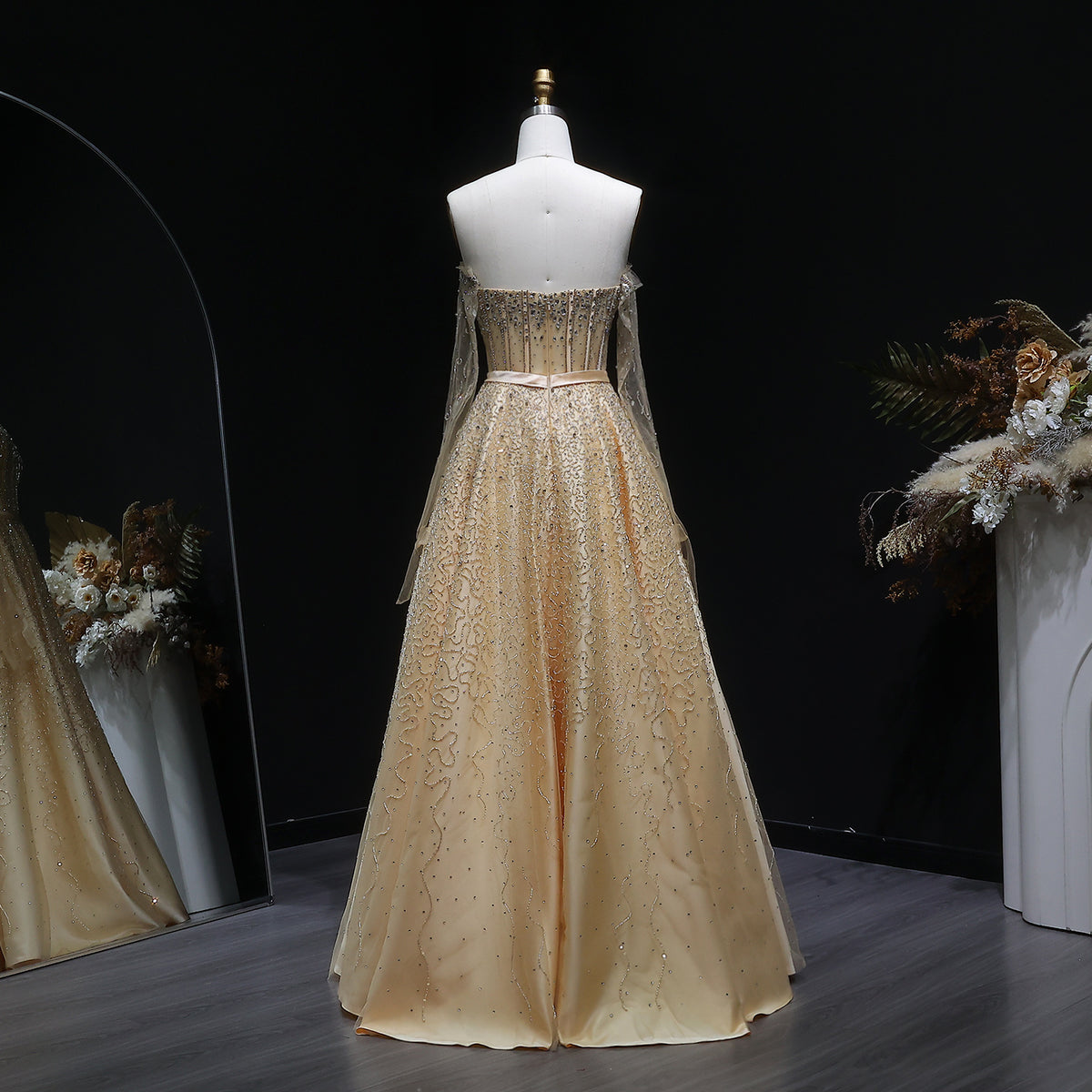 Luxury Watermelon Sequin Crystal Evening Dress with Off Shoulder Sleeves XD004 