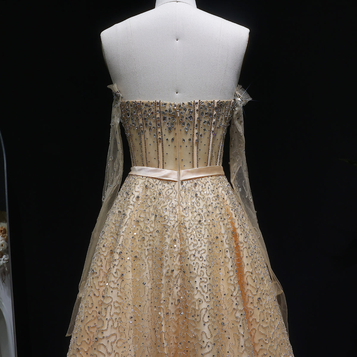 Luxury Watermelon Sequin Crystal Evening Dress with Off Shoulder Sleeves XD004 