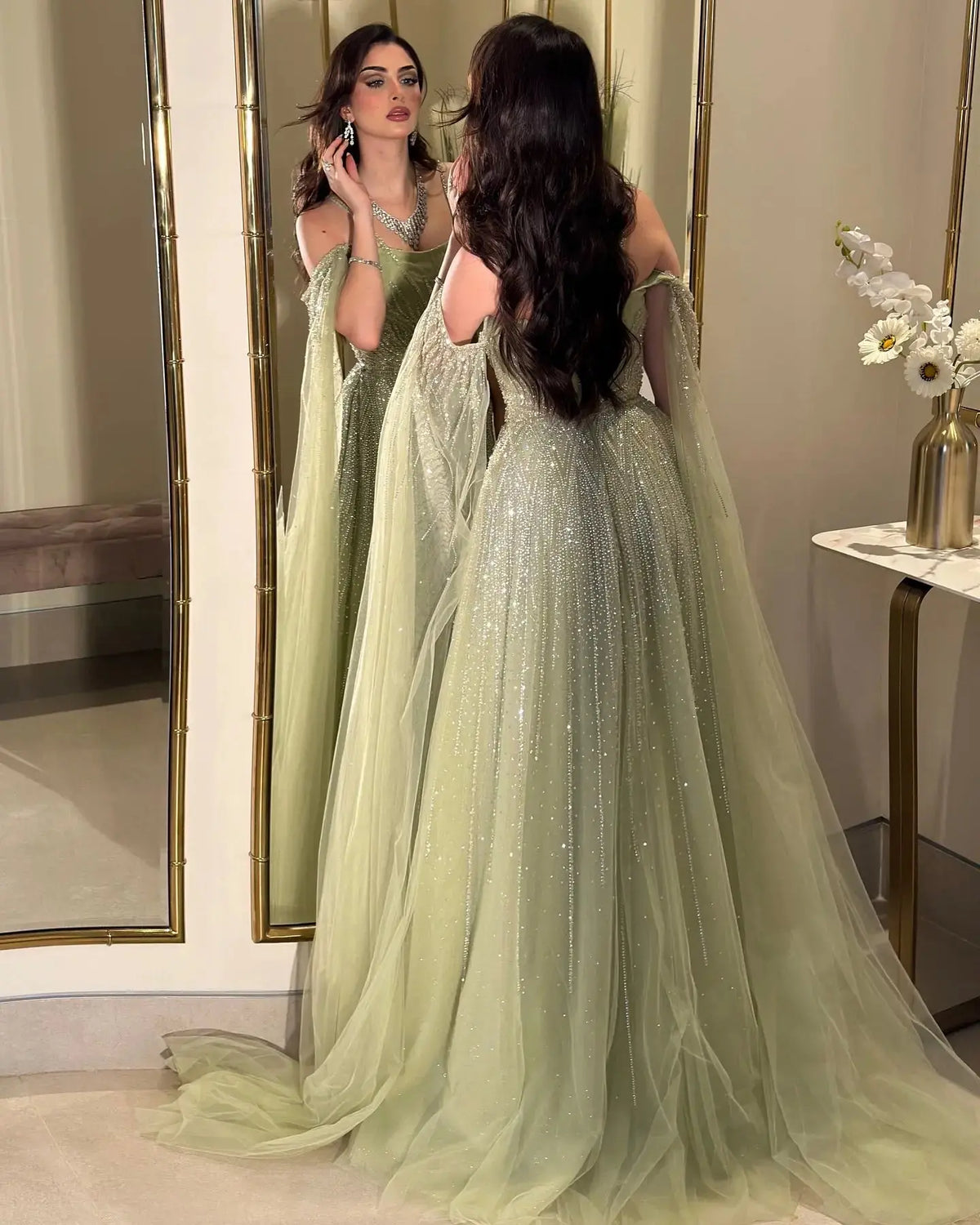 Chic Green Beaded Spaghetti-Strap Tulle Evening Dress XD024 - SHARONSAID Chic Green Beaded Spaghetti-Strap Tulle Evening Dress XD024 - SHARONSAID