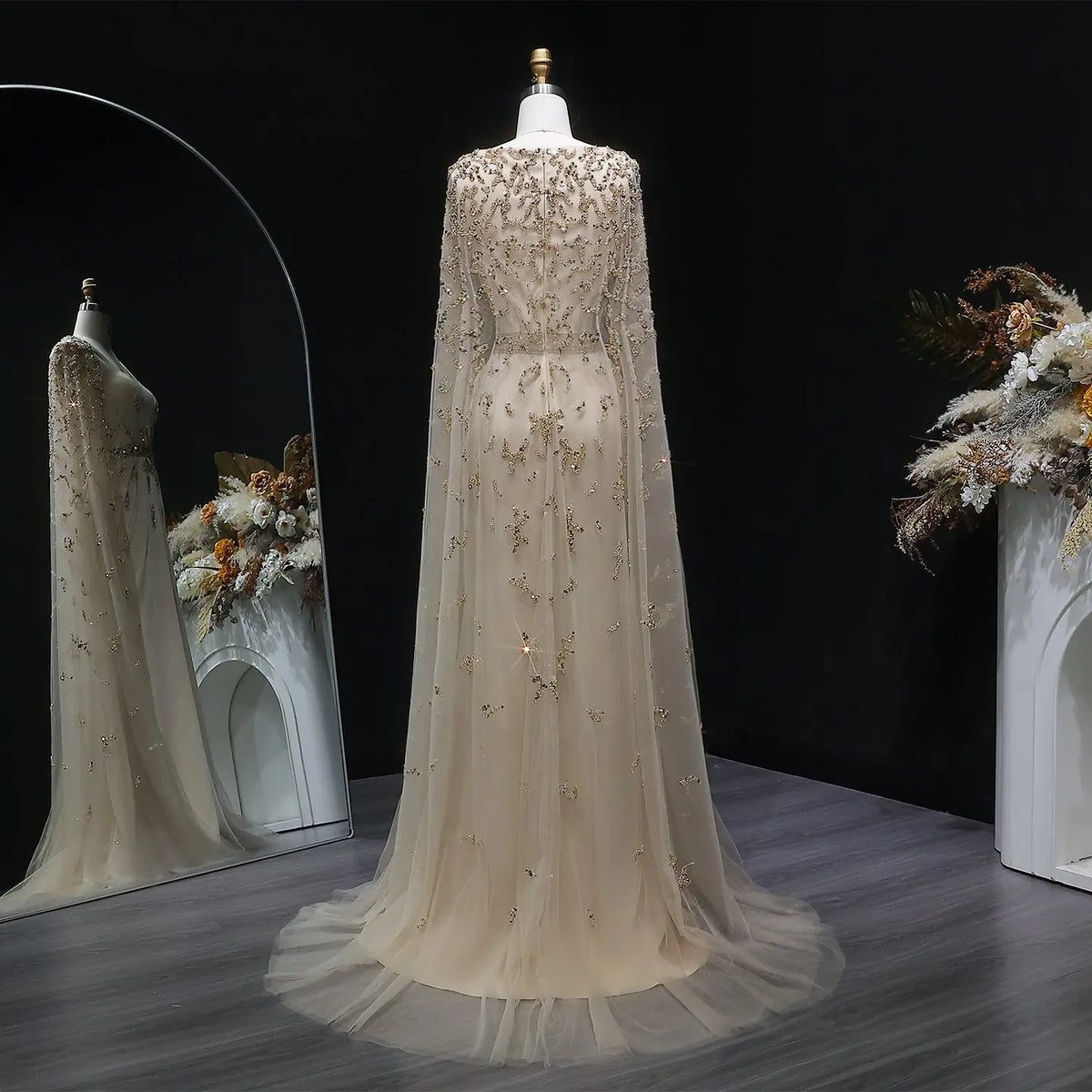 square neck champagne dress KissProm