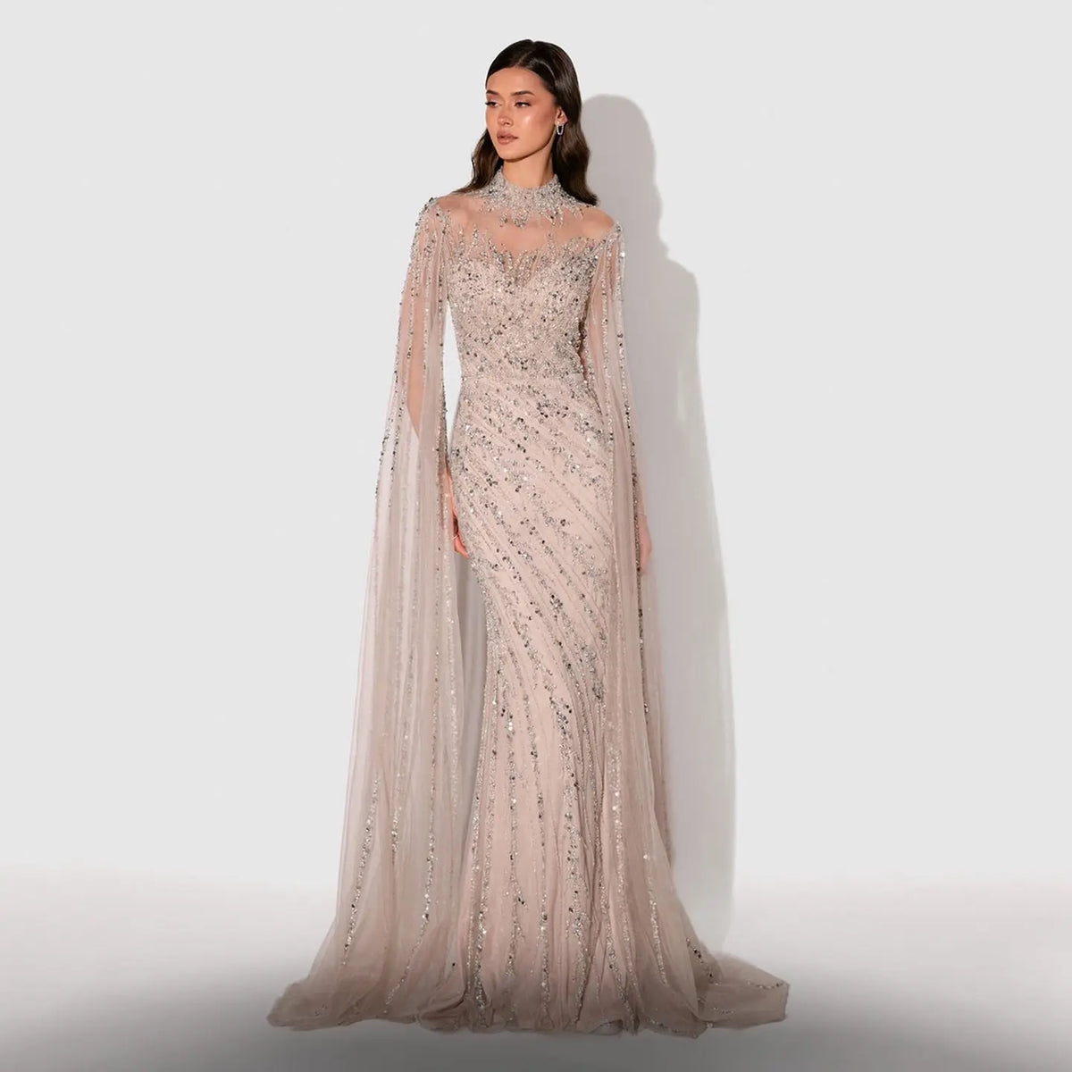 Luxury Black High Neck Evening Dress with Cape Sleeves SS162 Luxury Black High Neck Evening Dress with Cape Sleeves SS162