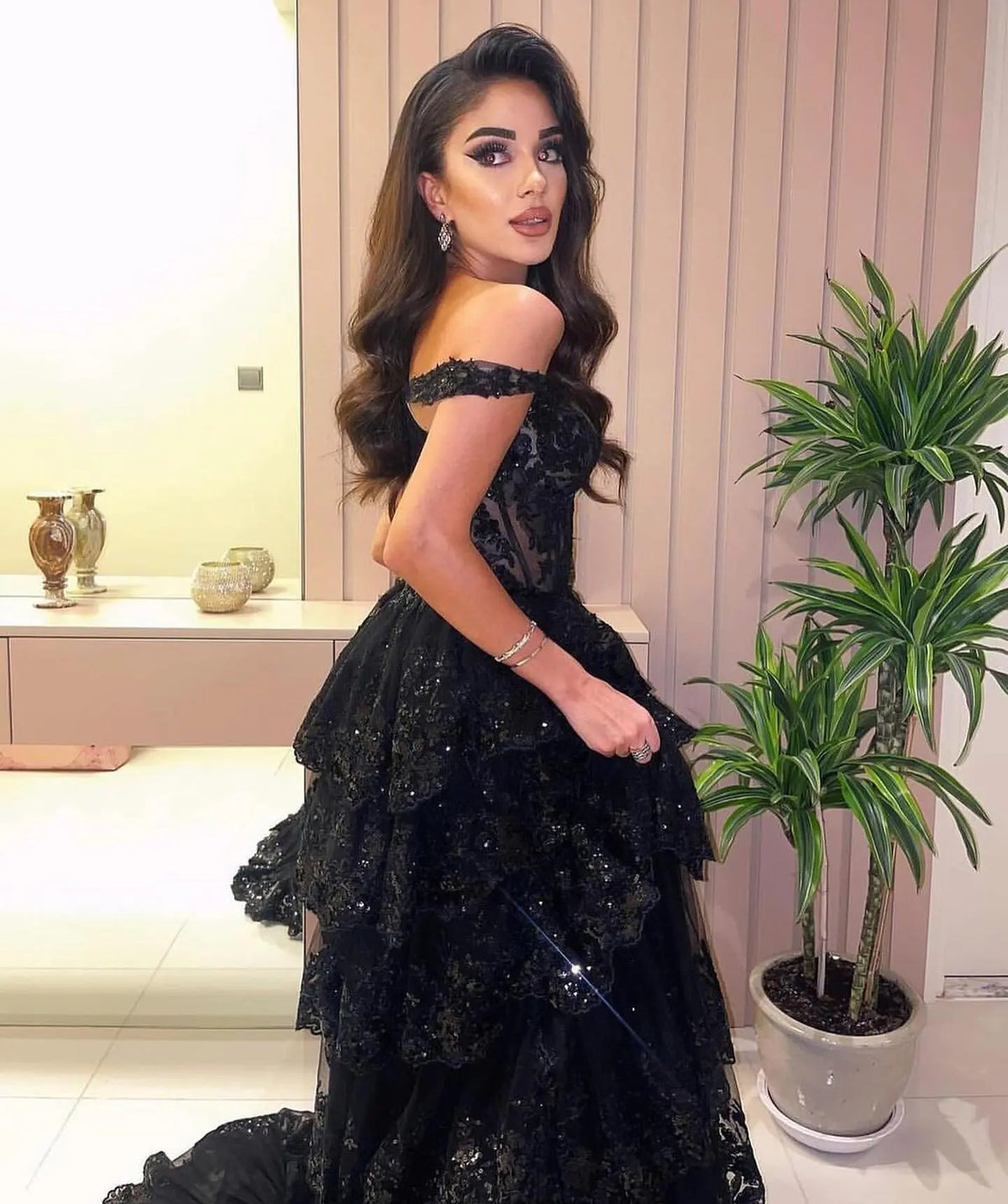 Stylish Black Ruffles Off shoulder Prom Dress with High Slit SH150 - SHARONSAID Stylish Black Ruffles Off shoulder Prom Dress with High Slit SH150 - SHARONSAID