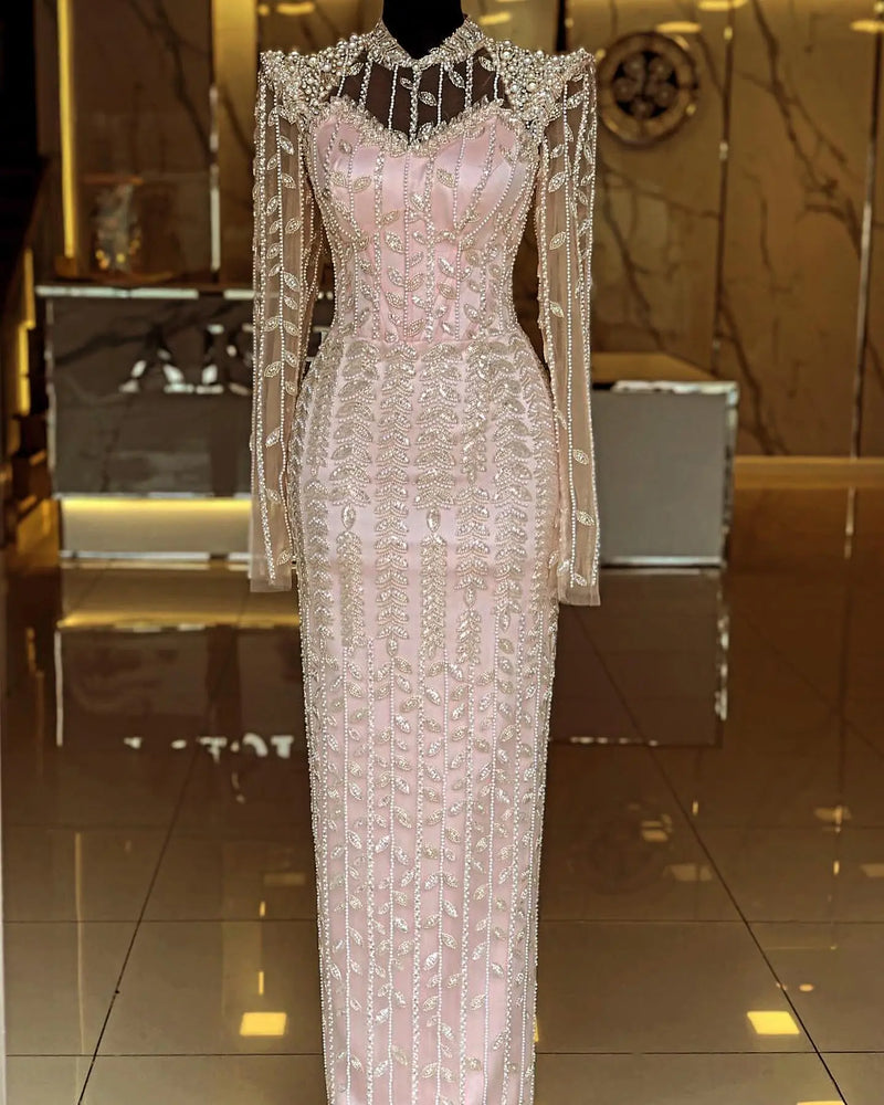 Luxury Cream Long Sleeves Evening Dress SS696 
