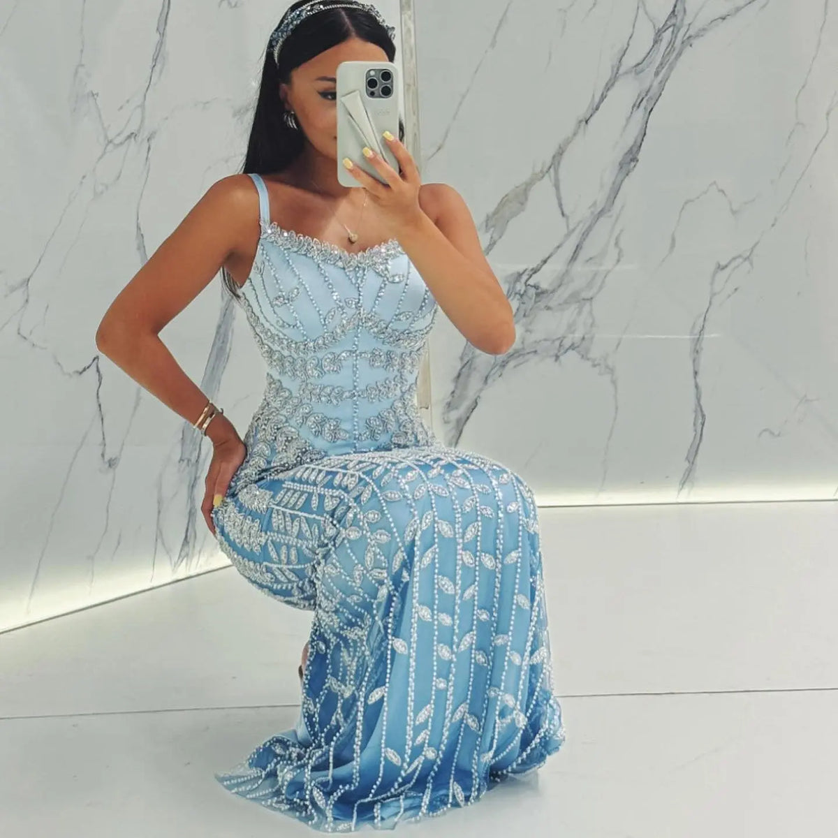 Luxury Beaded Blue Mermaid Evening Dress SS694 
