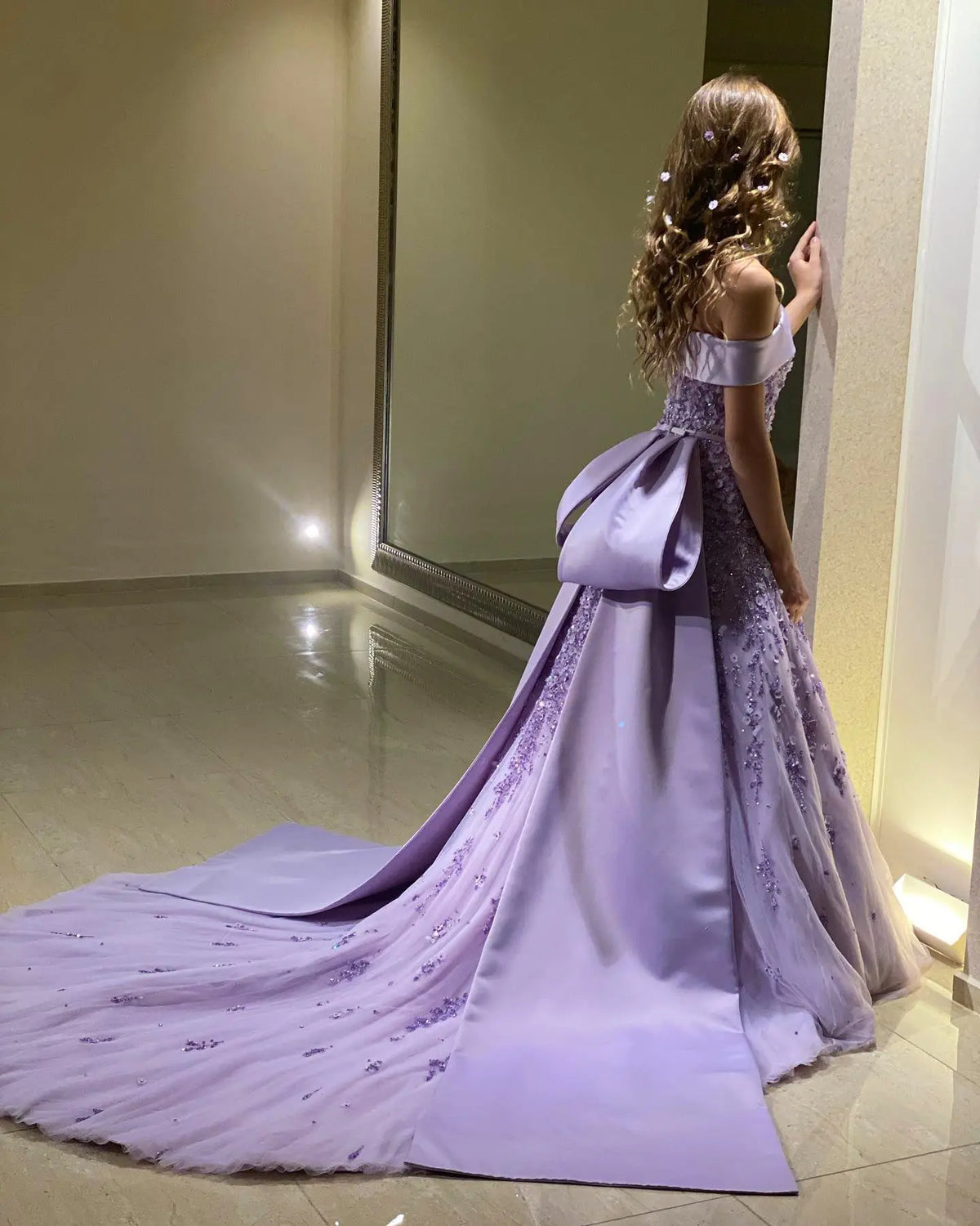 lilac mermaid prom dress with beading Luxury Beaded Lilac Mermaid Evening Dress with Overskirt SS556