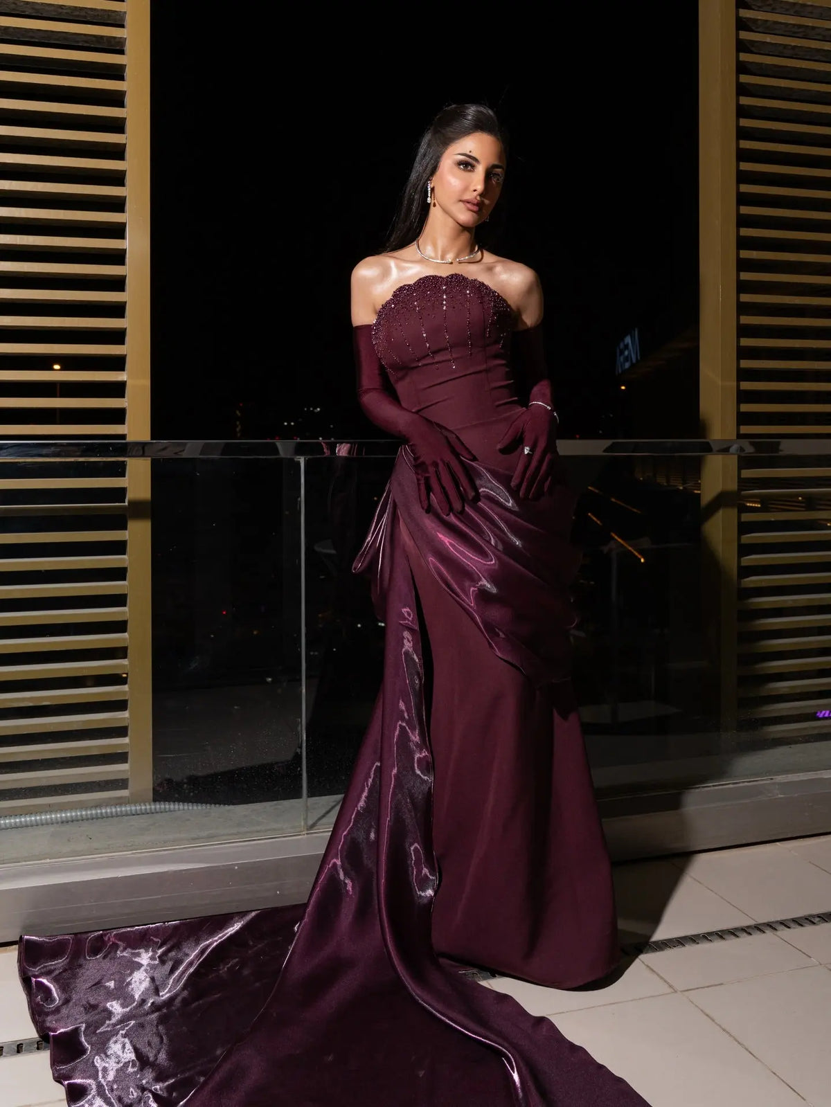 maroon strapless dress Romantic Burgundy Strapless Beaded Evening Dress with Statement Satin –  SHARONSAID
