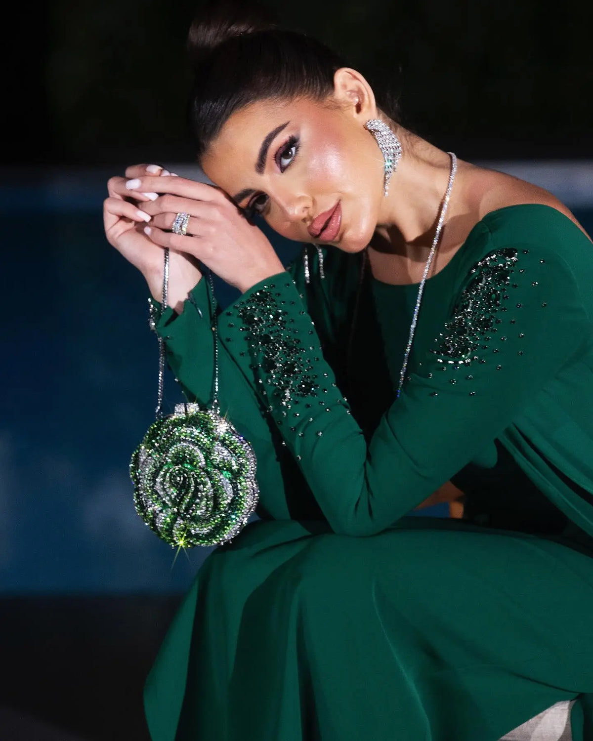 Elegant Green Long Sleeve Evening Dress with Cape SF464 Elegant Green Long Sleeve Evening Dress with Cape SF464