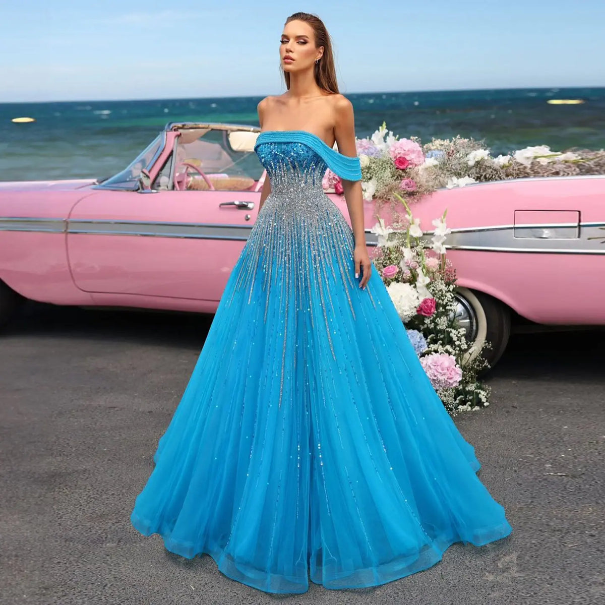 Luxury Blue Off Shoulder Evening Dress SS191 Luxury Blue Off Shoulder Evening Dress SS191