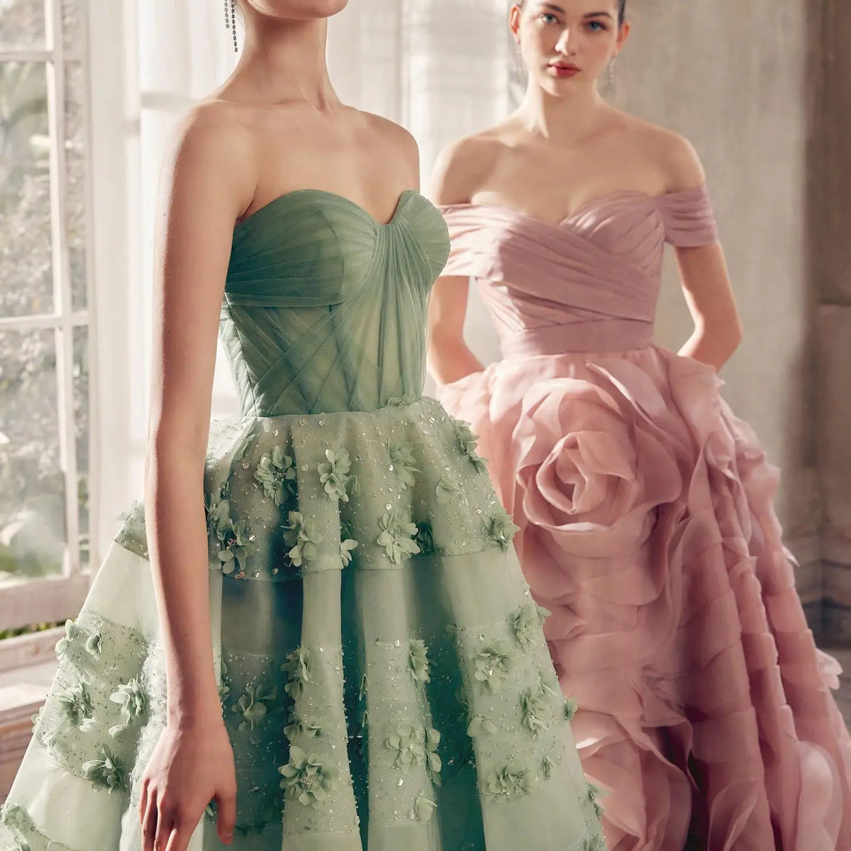 Final Sale Sage Green 3D Flowers Dubai Evening Dress with Cape SS346 Final Sale Sage Green 3D Flowers Dubai Evening Dress with Cape SS346
