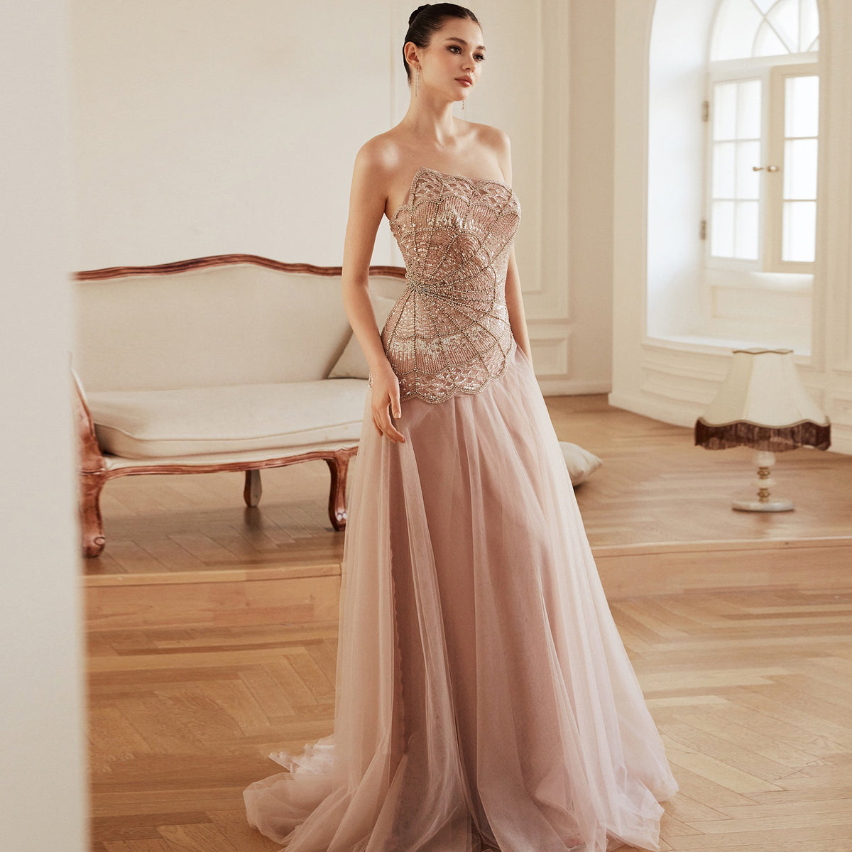 Luxury Sequin Pearl Pink Evening Dress SS287 