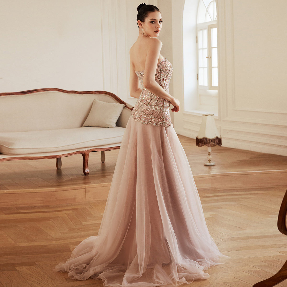 Luxury Sequin Pearl Pink Evening Dress SS287 