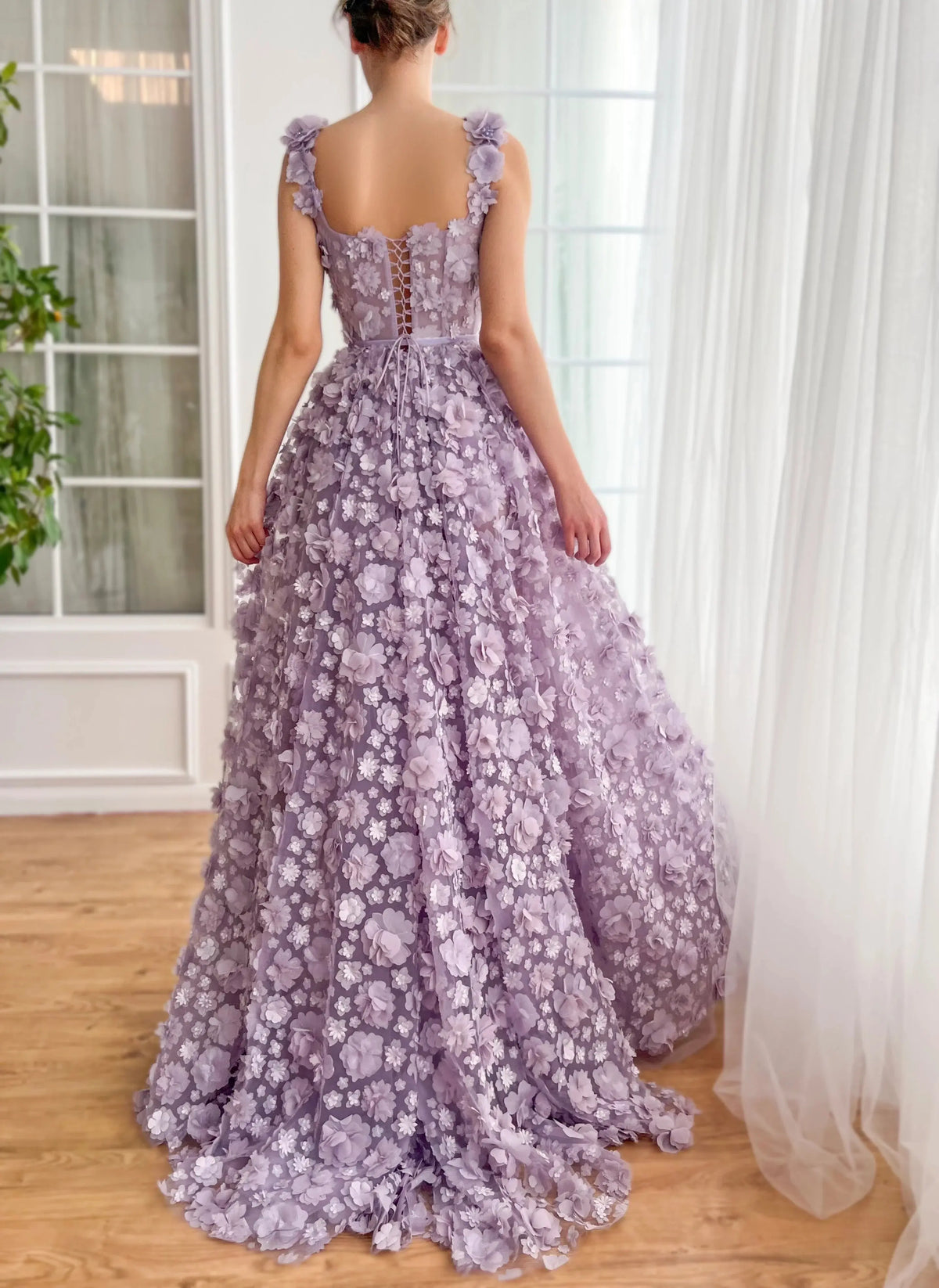 Chic Lilac 3D Embroidered Flowers Slit Evening Dress SS357 - SHARONSAID Chic Lilac 3D Embroidered Flowers Slit Evening Dress SS357 - SHARONSAID