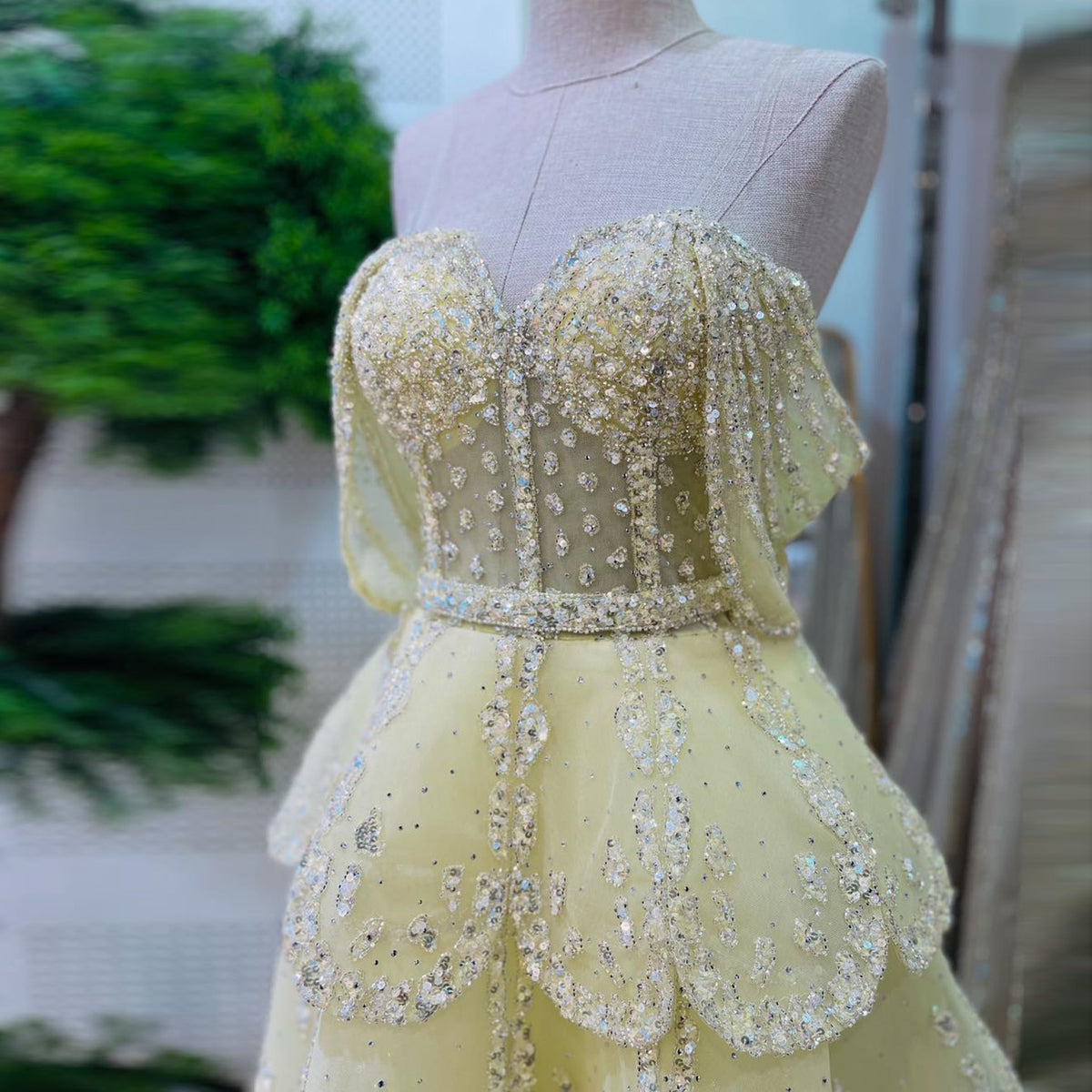 Romantic Pink Sequin Strapless Layered Evening Dress SS612 