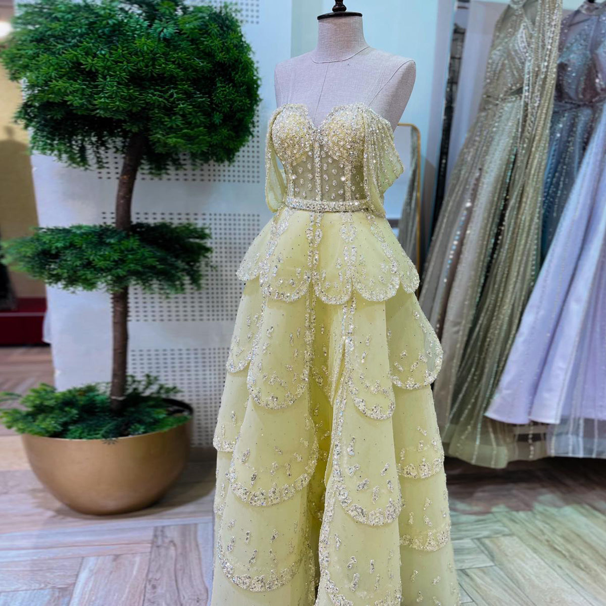 Romantic Pink Sequin Strapless Layered Evening Dress SS612 