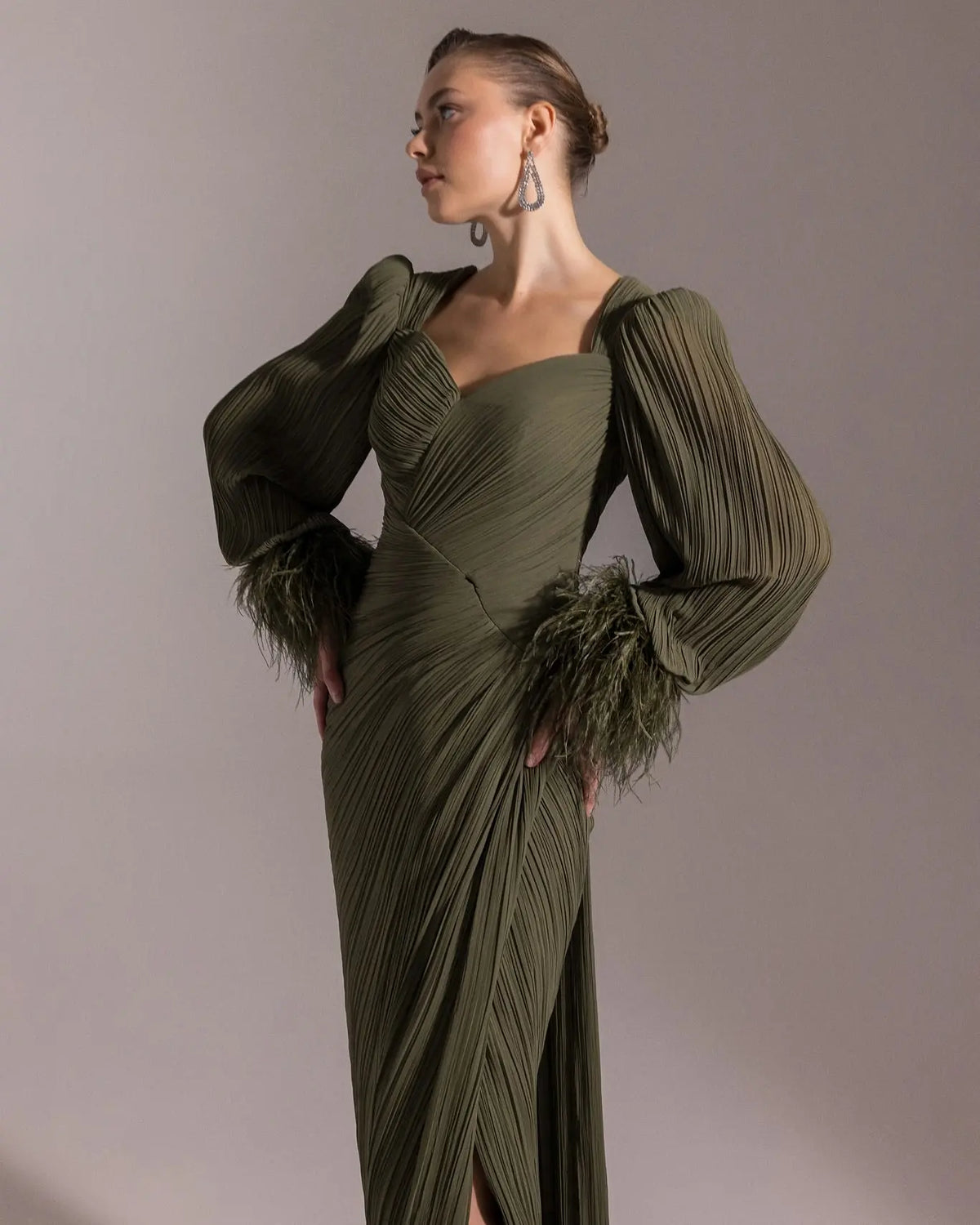 Luxury Feather Fuchsia Long Sleeves Evening Dress with Feathers and SHARONSAID Luxury Feather Fuchsia Long Sleeves Evening Dress with Feathers and SHARONSAID