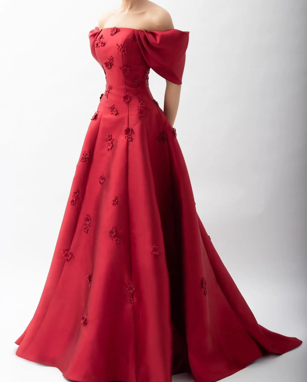 Elegant 3D Flowers Off Shoulder Red Evening Dress SF273 - SHARONSAID Elegant 3D Flowers Off Shoulder Red Evening Dress SF273 - SHARONSAID