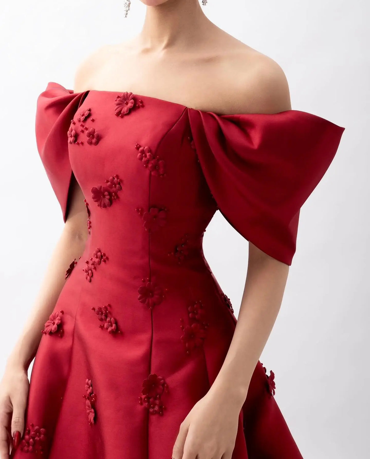 Elegant 3D Flowers Off Shoulder Red Evening Dress SF273 Elegant 3D Flowers Off Shoulder Red Evening Dress SF273