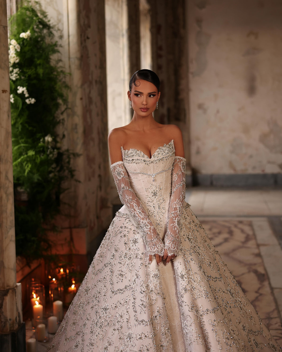 Luxury Off Shoulder Beaded Ball Gown Wedding Dress SW019 