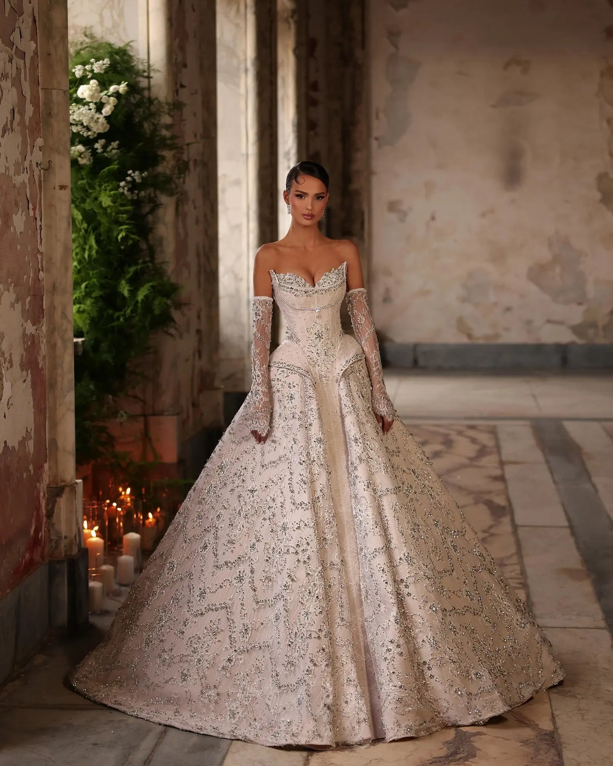 Luxury Off Shoulder Beaded Ball Gown Wedding Dress SW019 – SHARONSAID