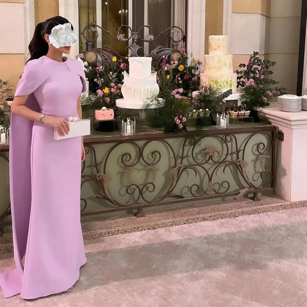 Simple Lilac Straight Evening Dress with Cape SF033 