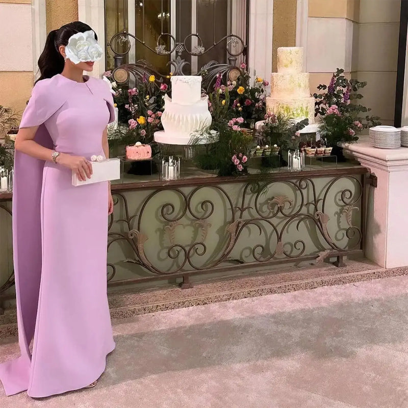 Simple Lilac Straight Evening Dress with Cape SF033 