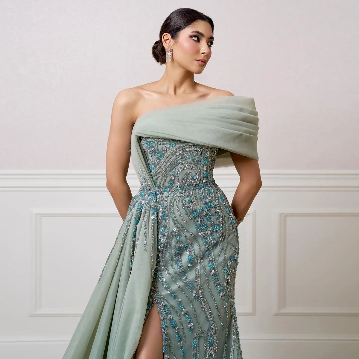Final Sale Luxury Turquoise One Shoulder Evening Dress with Overskirt SS572 Final Sale Luxury Turquoise One Shoulder Evening Dress with Overskirt SS572