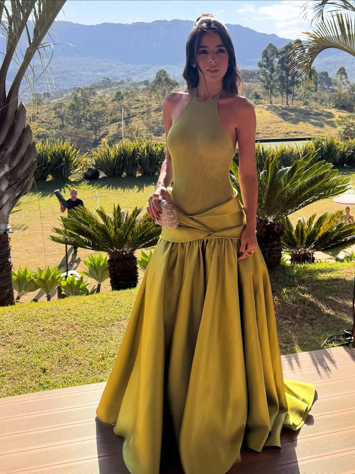 Elegant Olive Green Satin Halter Neck Ball Gown Evening Dress SF148 Elegant Olive Green Satin Halter Neck Ball Gown Evening Dress SF148