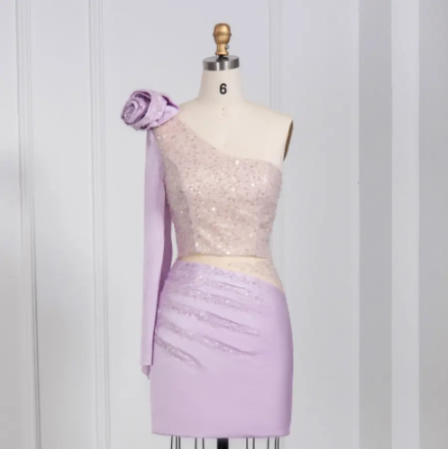 Blue Sequin 3D Flower Short Cocktail Dress RM006-7