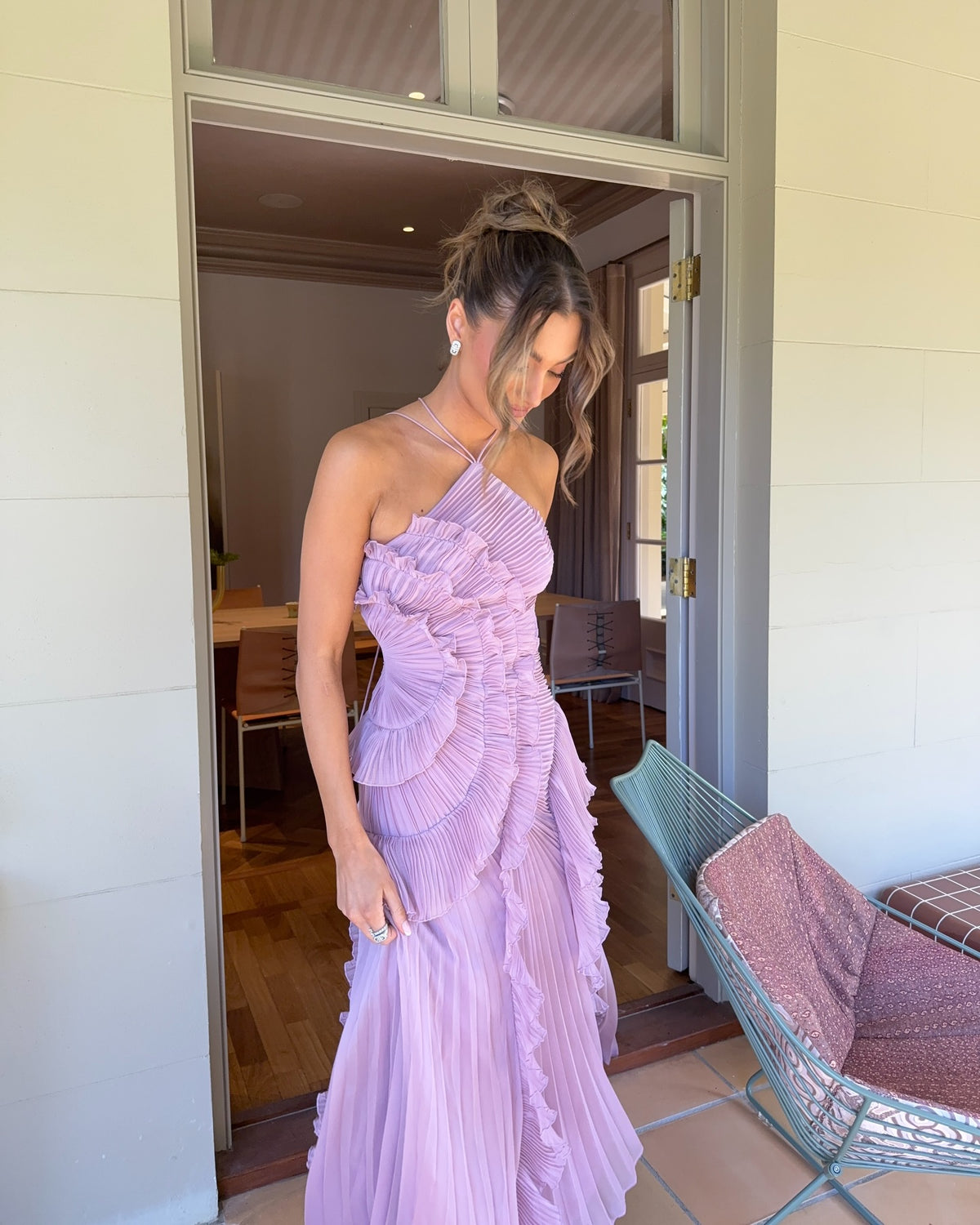 Luxury Lilac Ruffled Strapless High-Slit Evening Dress SF454 