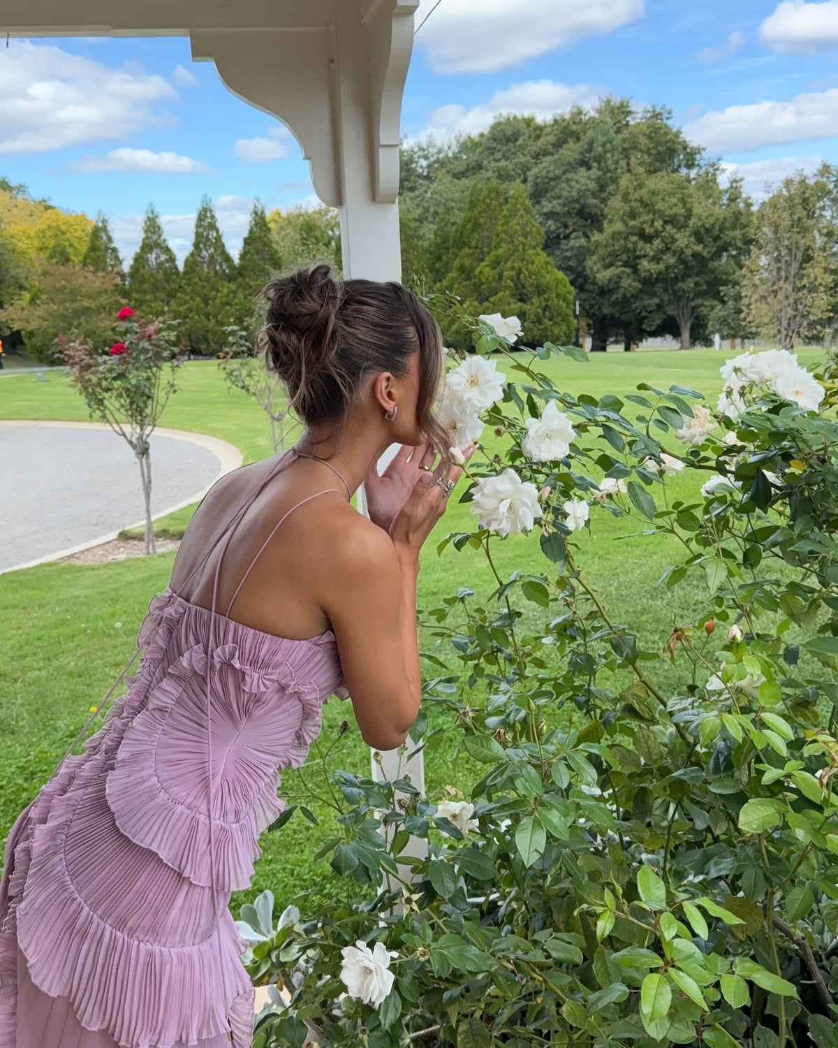 Luxury Lilac Ruffled Strapless High-Slit Evening Dress SF454 