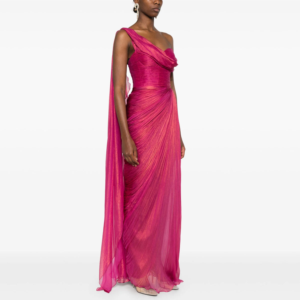 Luxury Fuchsia One Shoulder Evening Dress with Cap SF029 