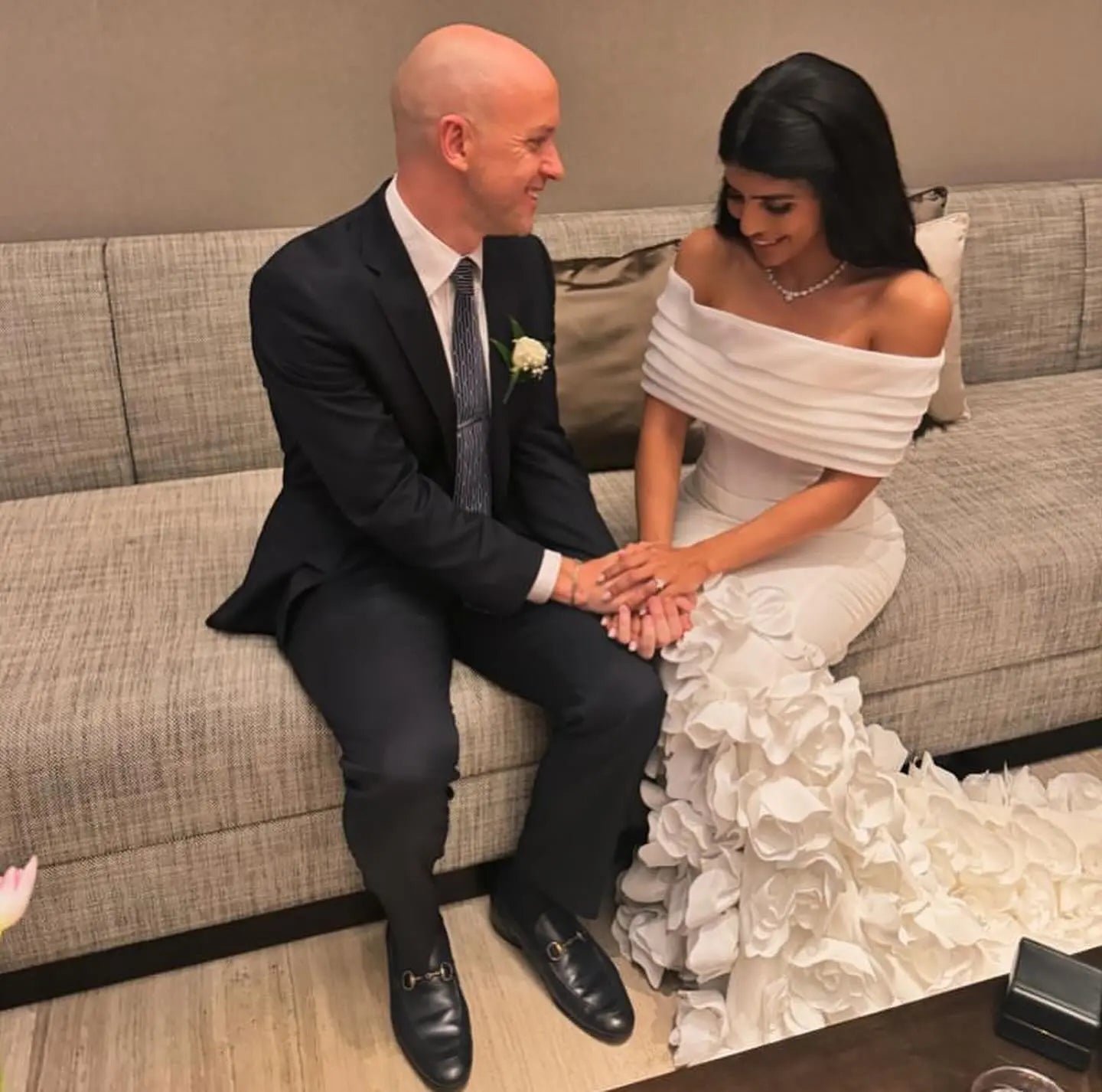 Elegant 3D flowers Off Shoulder White Evening Dress SF206 - SHARONSAID