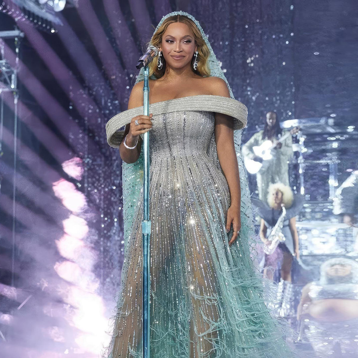 Sharon Said Luxury Feathers Aqua Green Evening Dresses Elegant Off Shoulder Beyonce Celebrity Prom Party Dress for Wedding SS435
