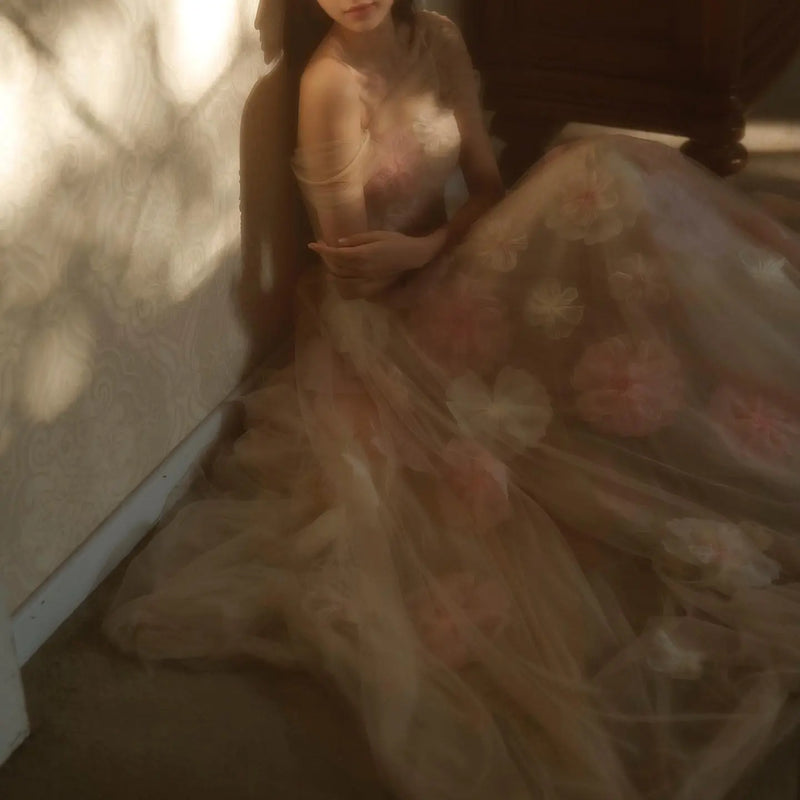 Elegant Off Shoulder Pink 3D Flowers Evening Dress SS321 