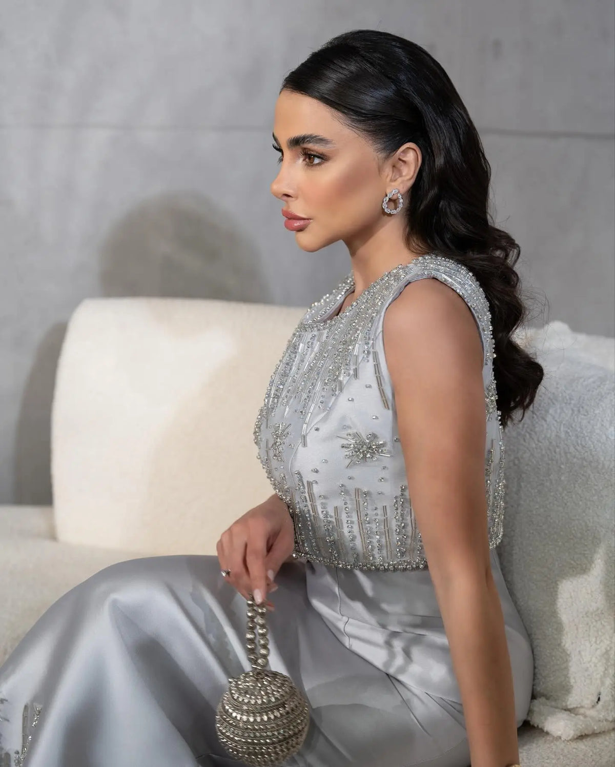 Luxury Rhinestones Silver Midi Evening Dress SS277 