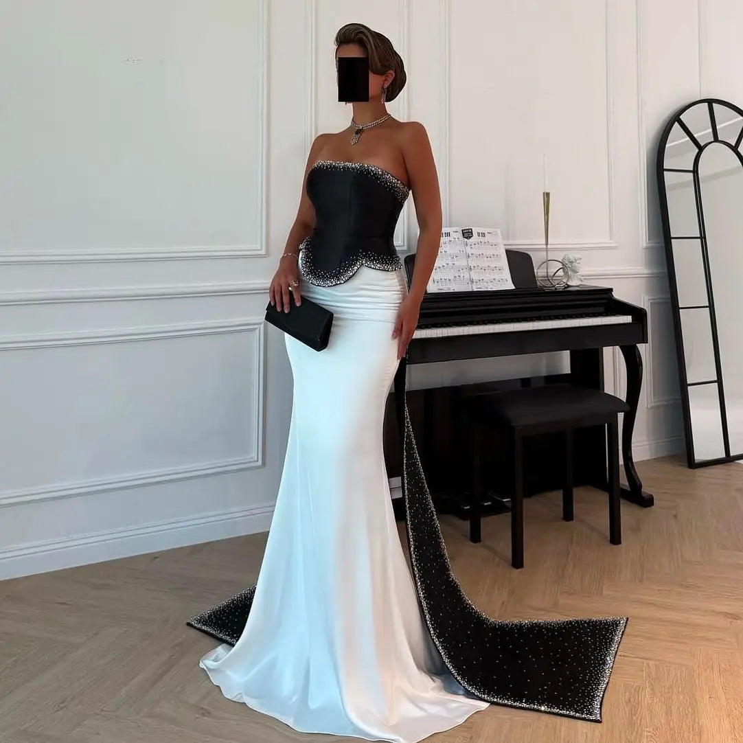 mermaid prom dress with detachable train Elegant V-Neck Slim Prom Party Gowns with Detachable Train Mermaid Eve