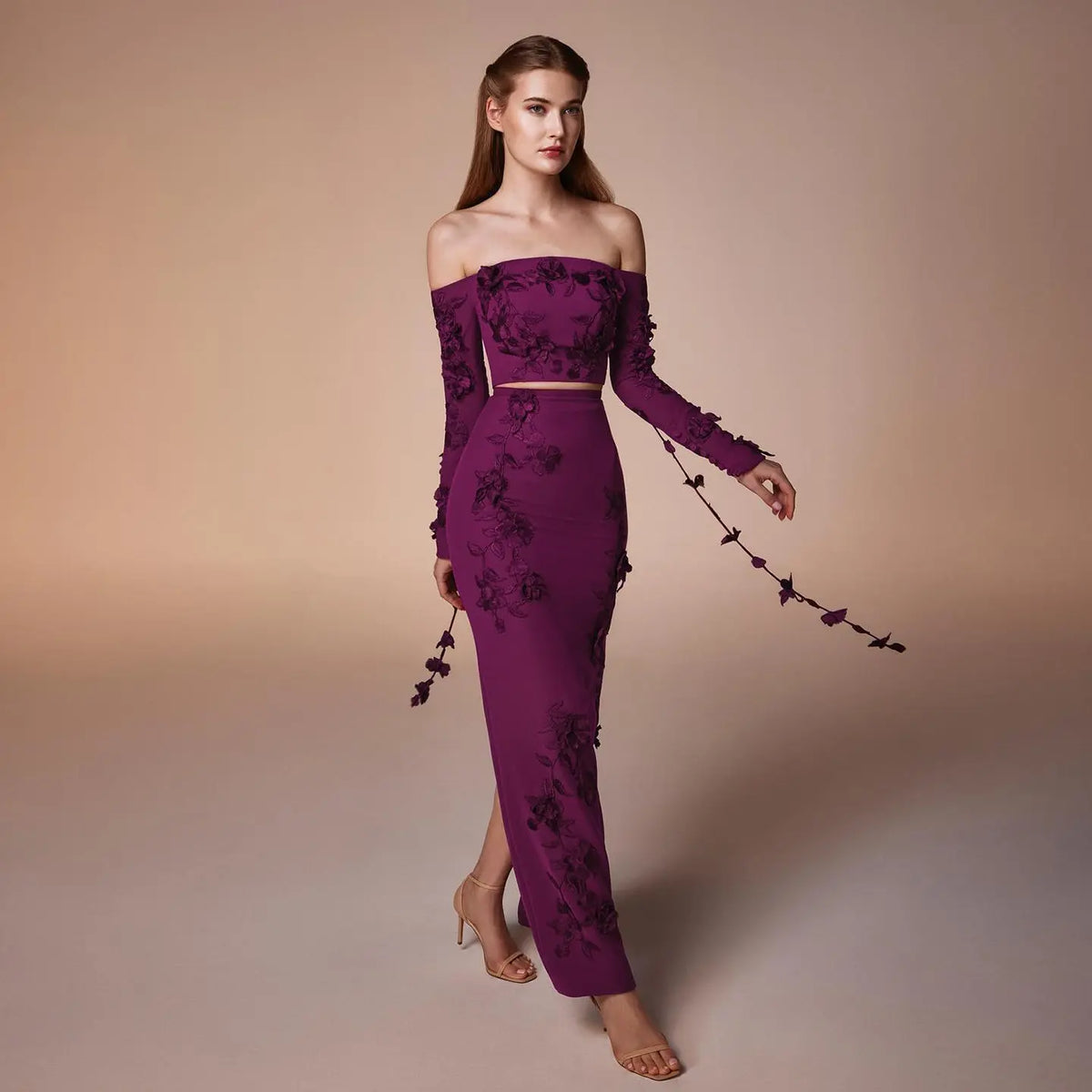 Elegant Off Shoulder Fuchsia Long Sleeves Evening Dress SF264 Elegant Off Shoulder Fuchsia Long Sleeves Evening Dress SF264