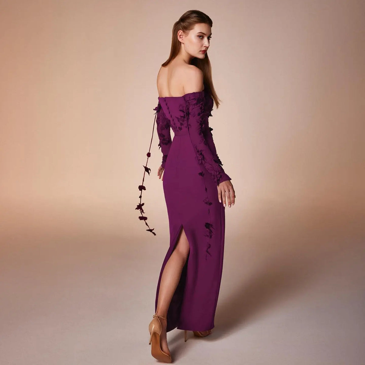 Elegant Off Shoulder Fuchsia Long Sleeves Evening Dress SF264 