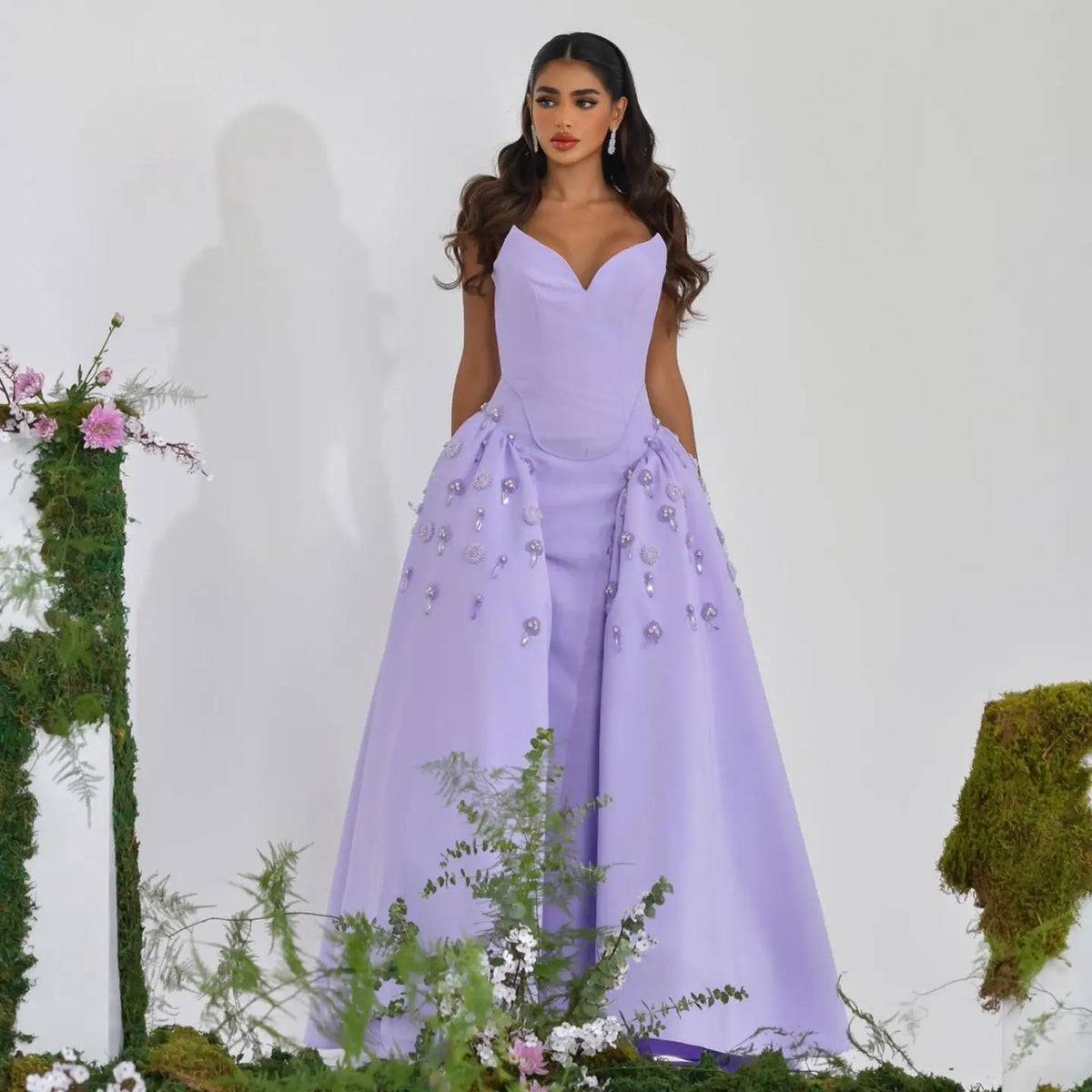 Luxury Rhinestone Lilac Strapless Evening Dress SS321A Luxury Rhinestone Lilac Strapless Evening Dress SS321A