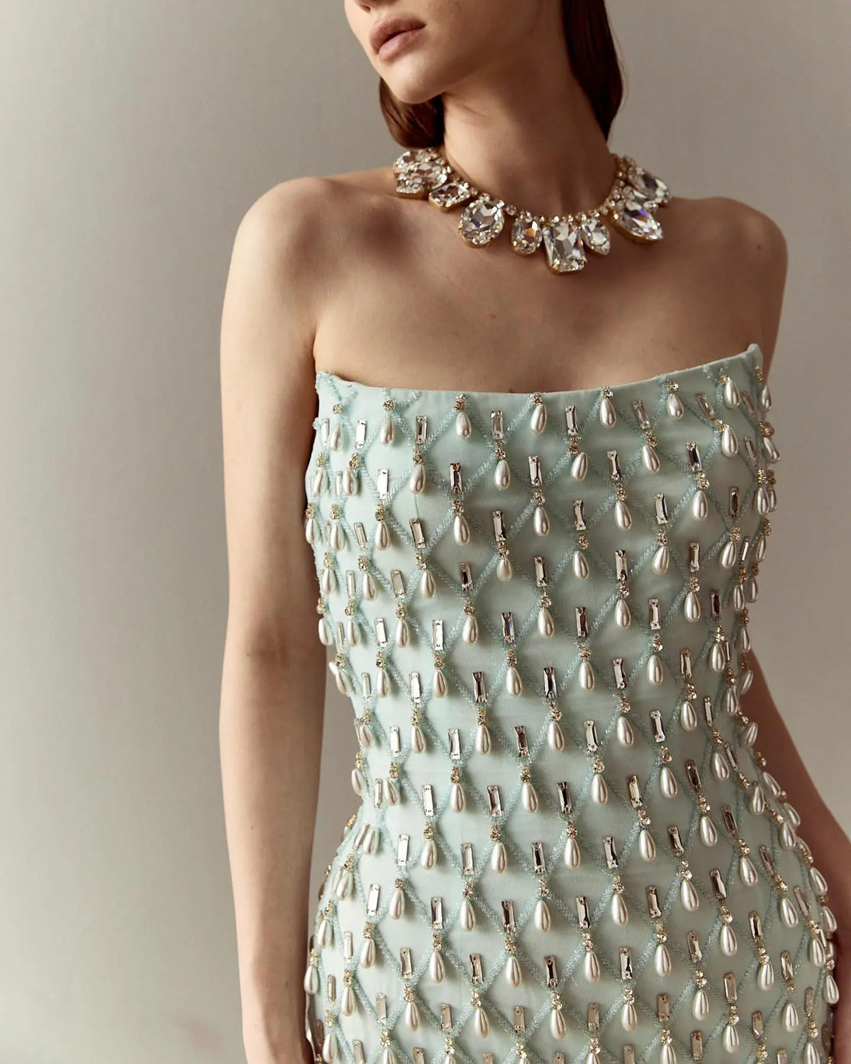 Luxury Crystal Pearls Sage Green Evening Dress with Cape SS431 - SHARONSAID Luxury Crystal Pearls Sage Green Evening Dress with Cape SS431 - SHARONSAID