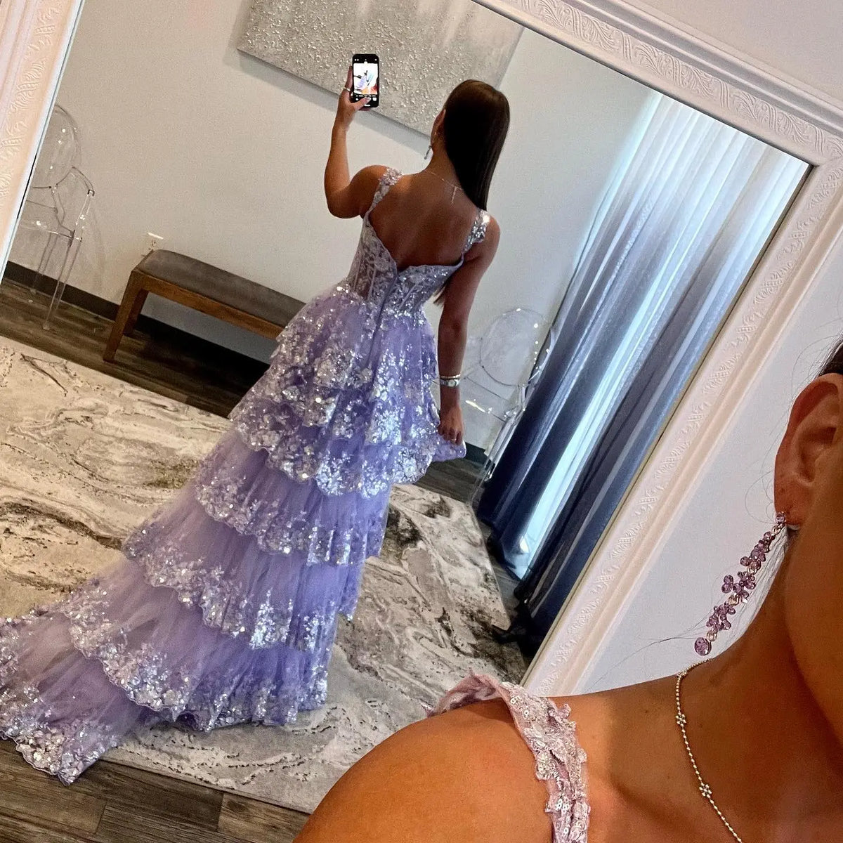 Stylish Black Ruffles Off shoulder Prom Dress with High Slit SH150 
