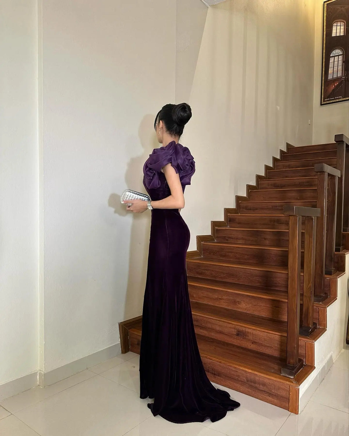 elegant velvet evening dresses Wine Velvet Long Sleeve V-neck Elegant A-line Bridesmaid Evening Dress