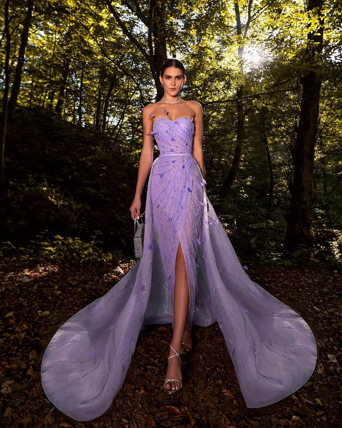 Final Sale Luxury Feathers Beaded Lilac Evening Dress with Overskirt SS456 Final Sale Luxury Feathers Beaded Lilac Evening Dress with Overskirt SS456