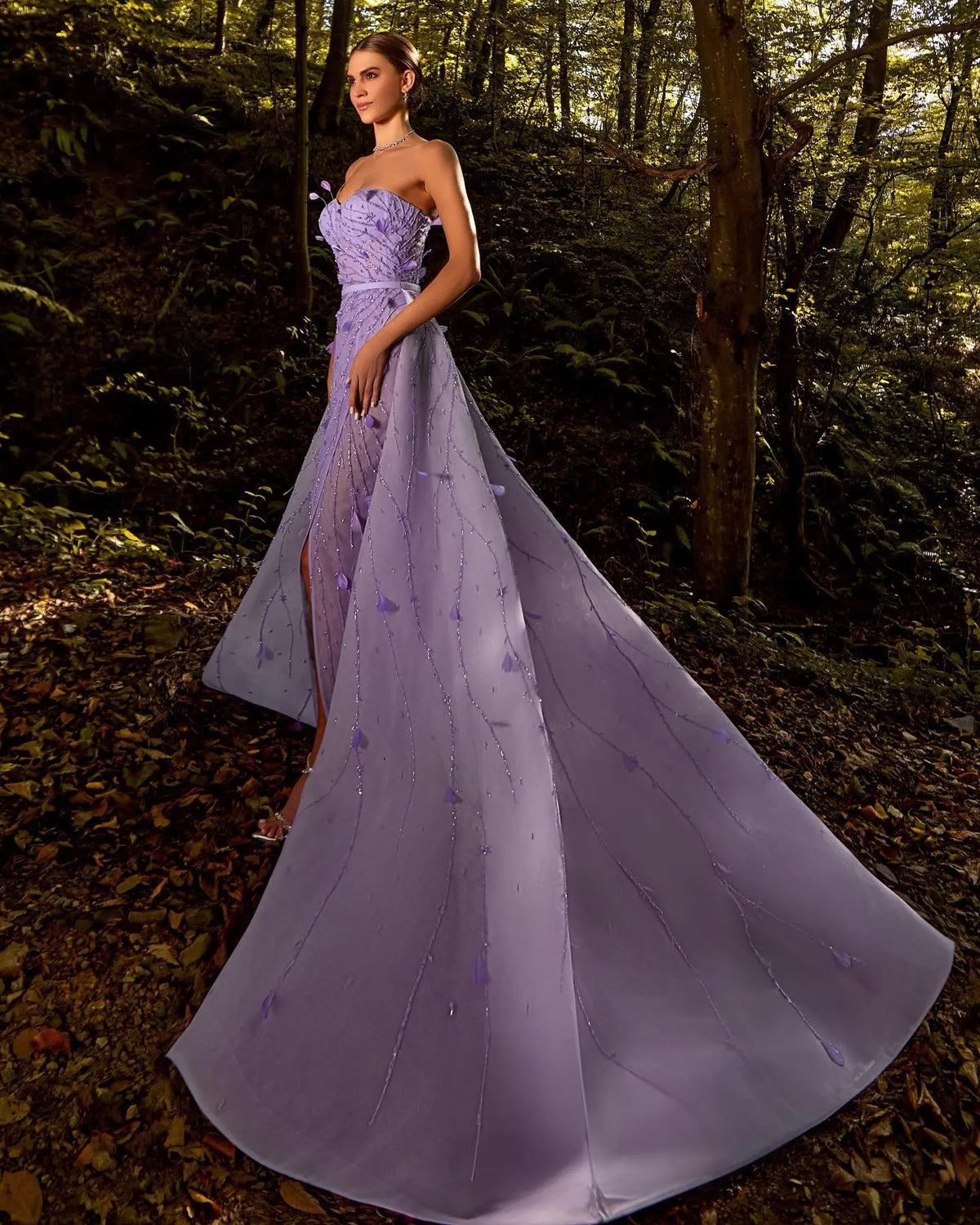 Final Sale Luxury Feathers Beaded Lilac Evening Dress with Overskirt SS456 Final Sale Luxury Feathers Beaded Lilac Evening Dress with Overskirt SS456