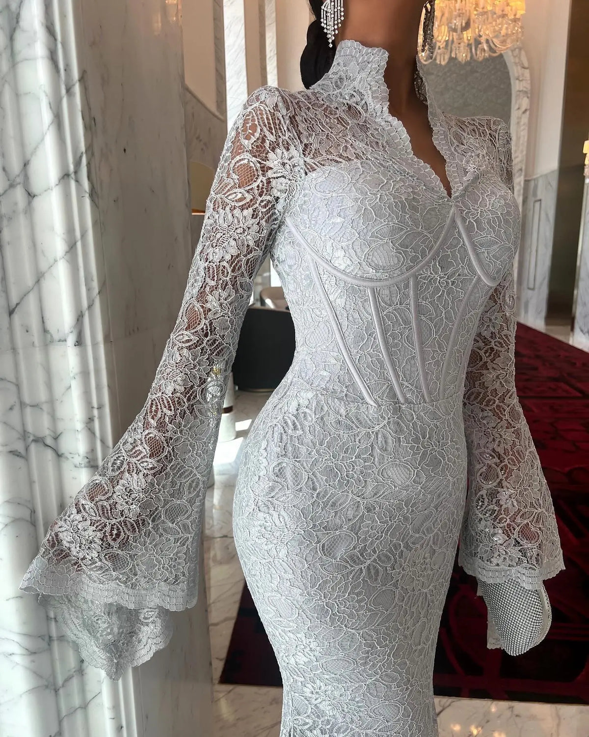 Elegant White Lace Long Sleeve Evening Dress SF122 Elegant White Lace Long Sleeve Evening Dress SF122