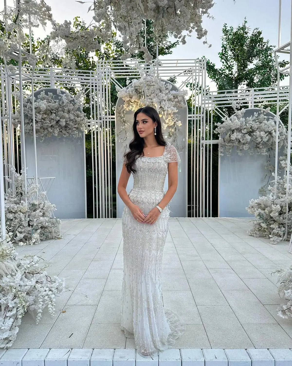 beaded white wedding dress Diamond White Embroidery Wedding Dress with Crystal Beaded Neck Accessory