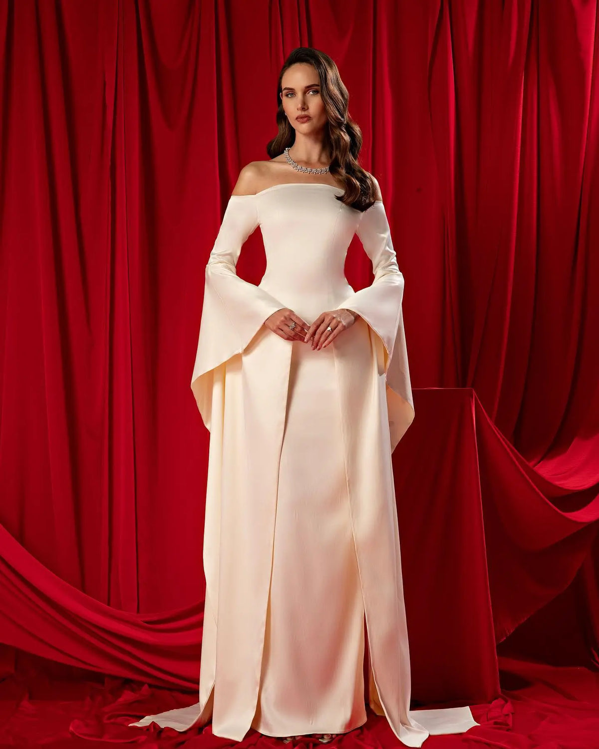 Elegant Lvory Off shoulder Evening Dress SF050 